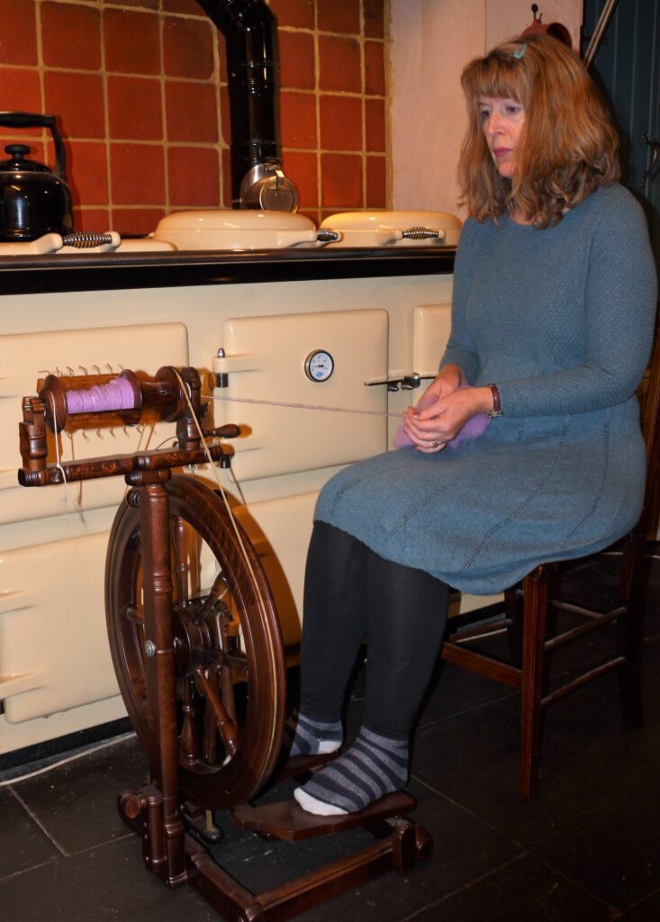 Julie Jackson spinning Herdwick fleece