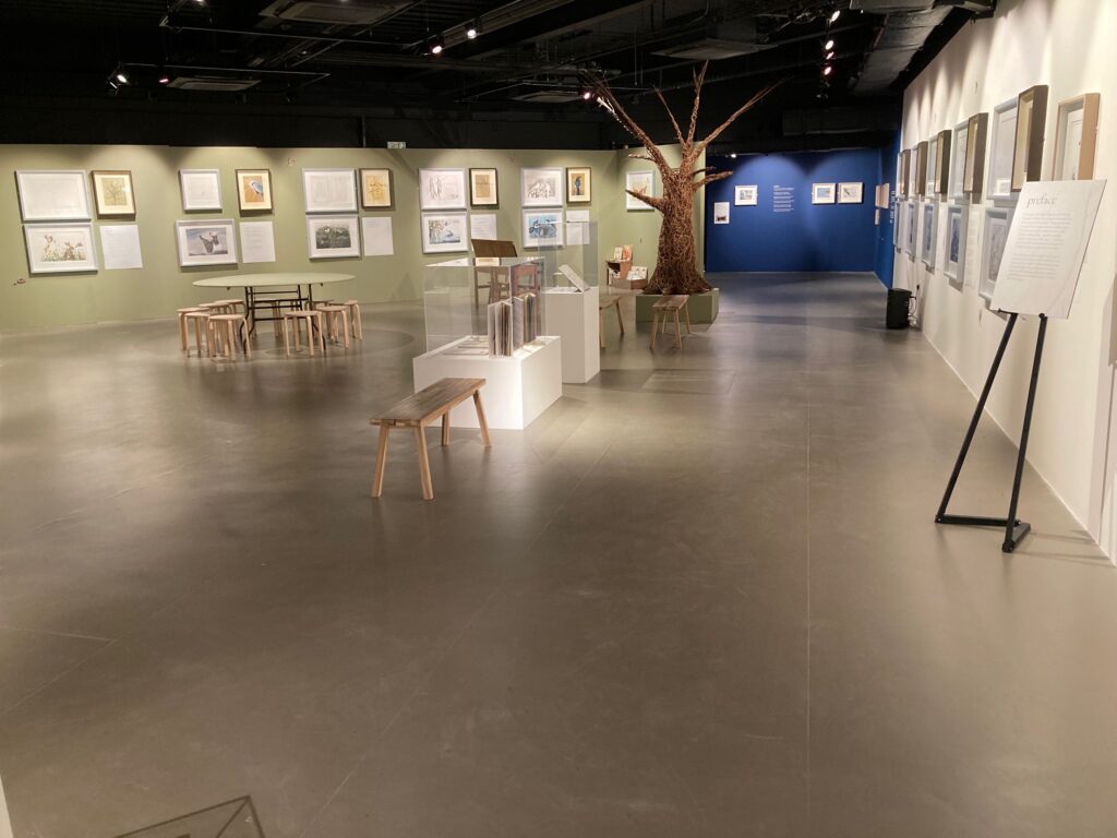 Part of the exhibition with the willow tree and birdsong