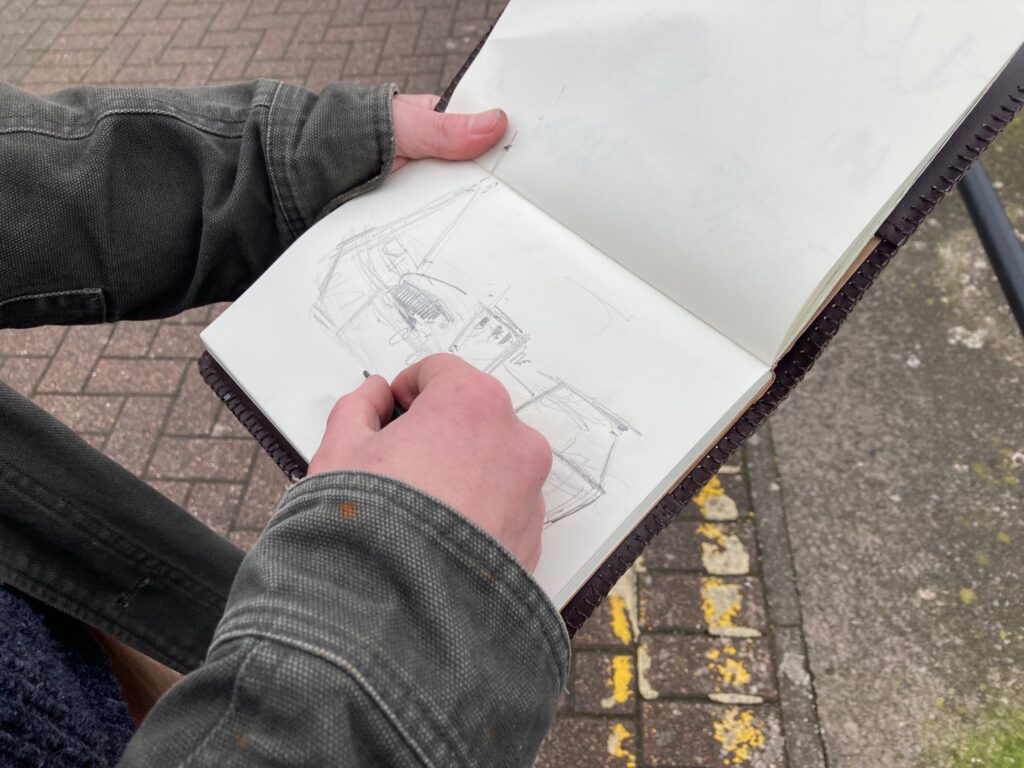 Jim sketching a trawler